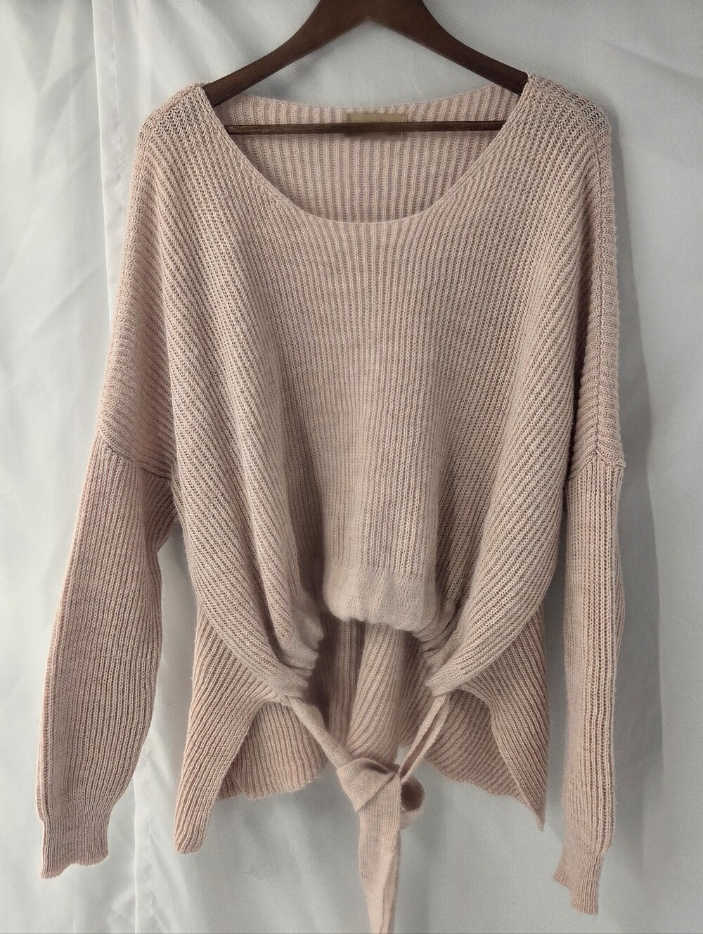 Free For Humanity Pink Alpaca Wool Ribbed Sweater Italy Oversized Tie Front OS S